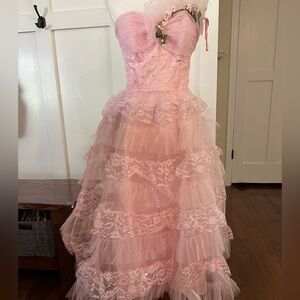 1950s Pink Strapless Tulle Dress